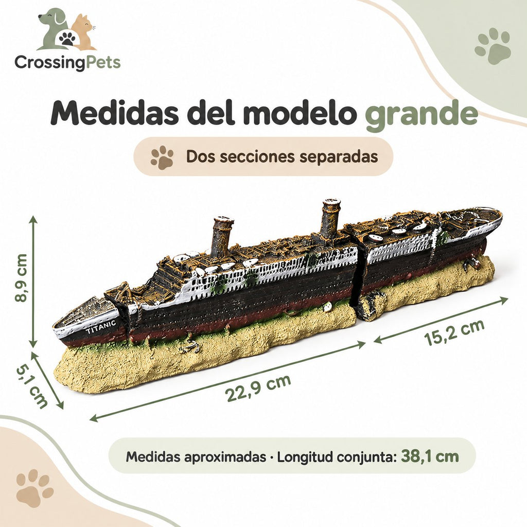 Barco decorativo de resina para acuario · Diseño Titanic — CrossingPets · imagen 3