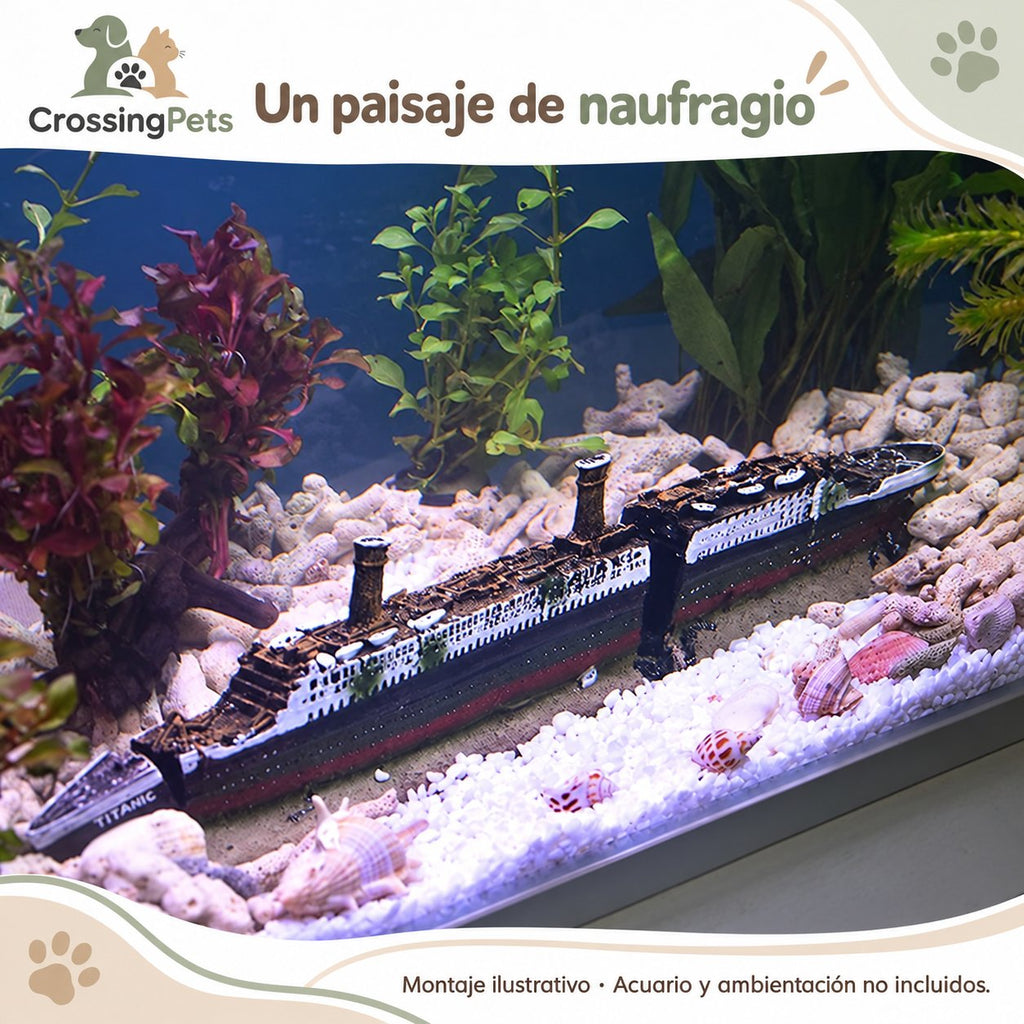 Barco decorativo de resina para acuario · Diseño Titanic — CrossingPets · imagen 5