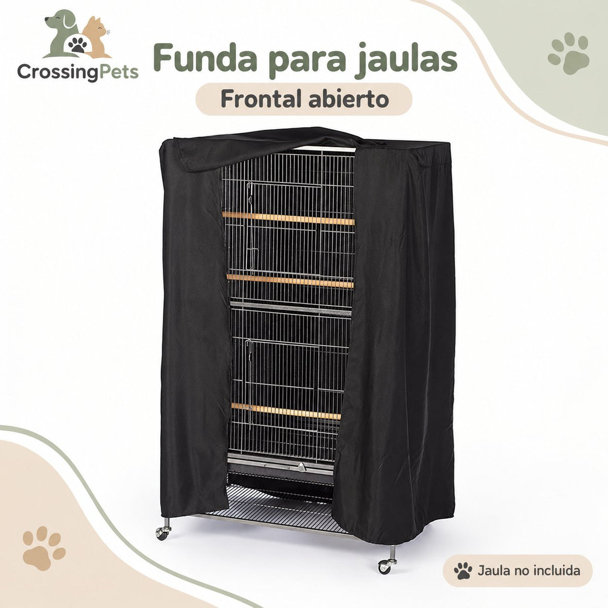 Funda negra para jaulas con cortina frontal — CrossingPets · imagen 1