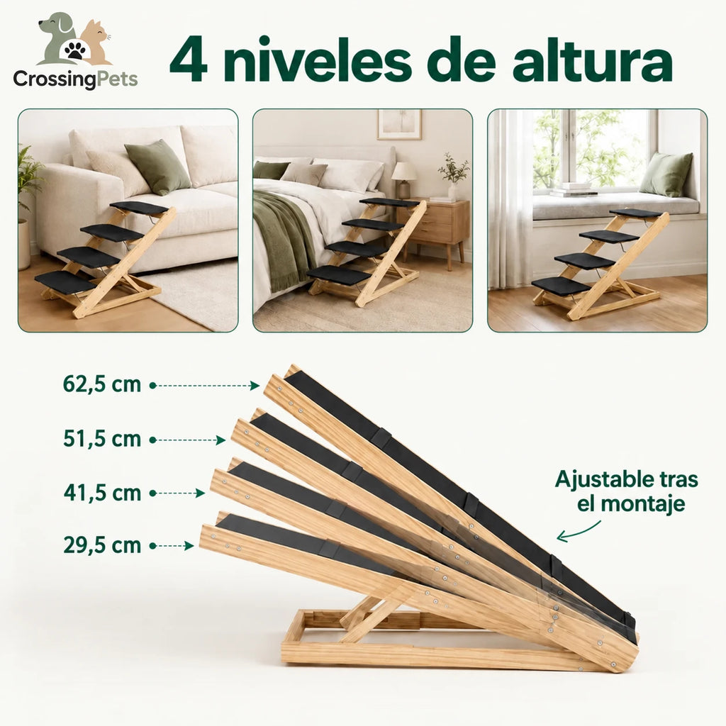 PawHut-Treppe und Rampe - Bild 11 mit spanischem Text und dem CrossingPets-Logo