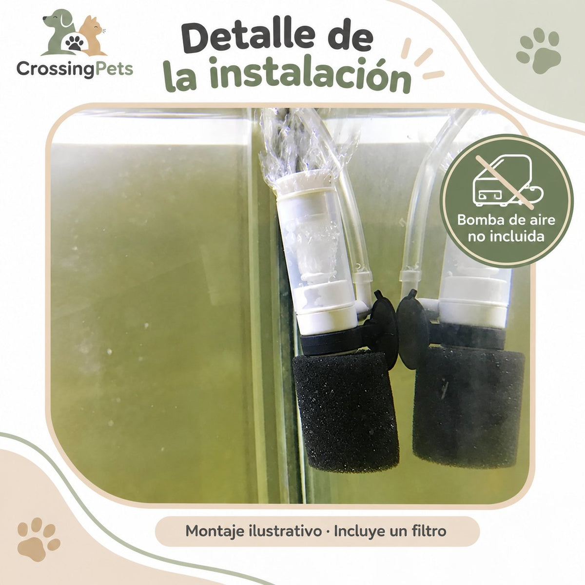 Minifiltro de esponja con ventosa para acuario · 10 cm — CrossingPets · imagen 4