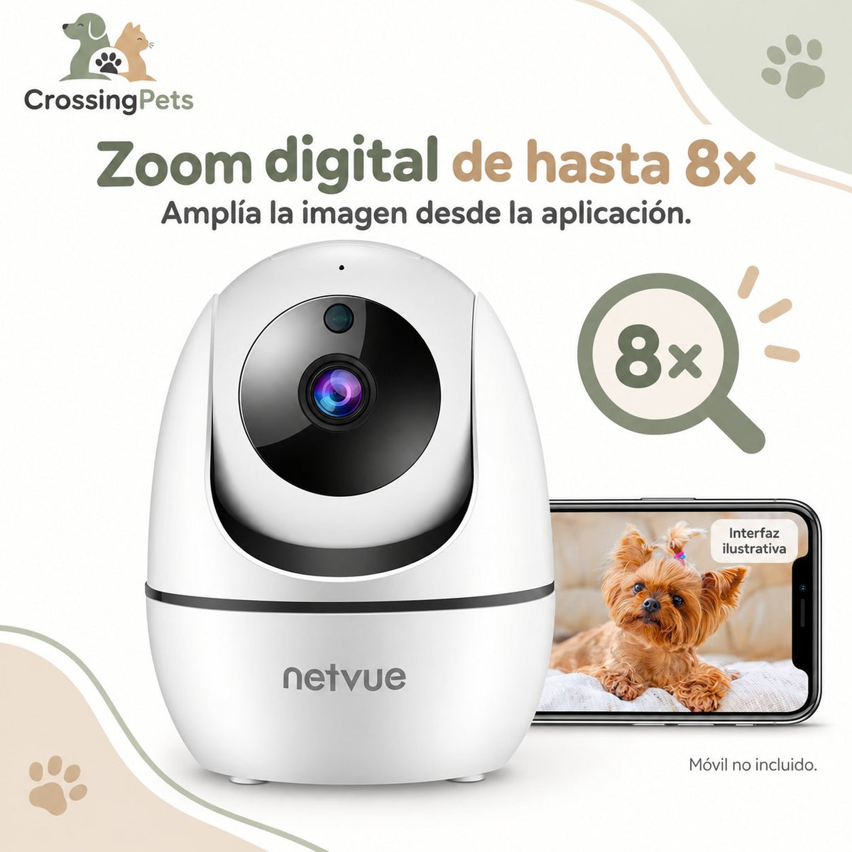 Cámara interior Netvue para mascotas con Wi-Fi y audio bidireccional — CrossingPets · imagen 4