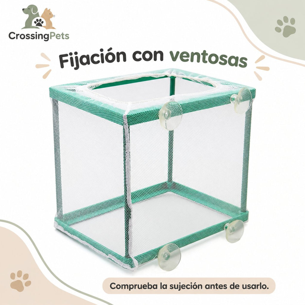 Recinto de malla para acuario con cuatro ventosas · 17 × 12,6 × 15 cm — CrossingPets · imagen 3