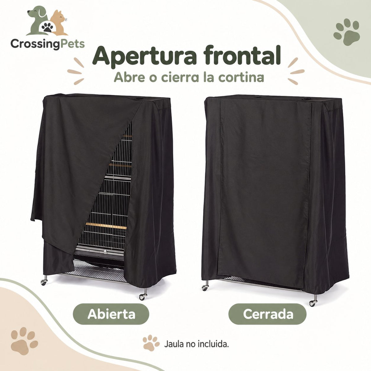 Funda negra para jaulas con cortina frontal — CrossingPets · imagen 2