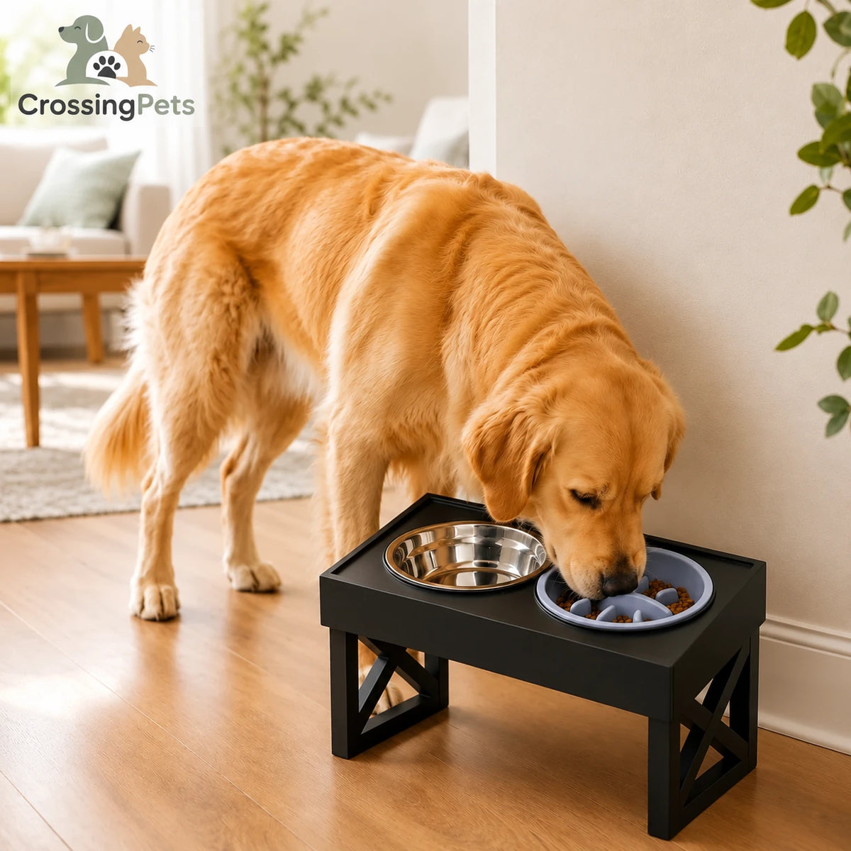 Perro usando el cuenco elevado ajustable — CrossingPets