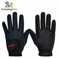 Guantes de equitación Boodun negros, vista del dorso y la palma, CrossingPets.
