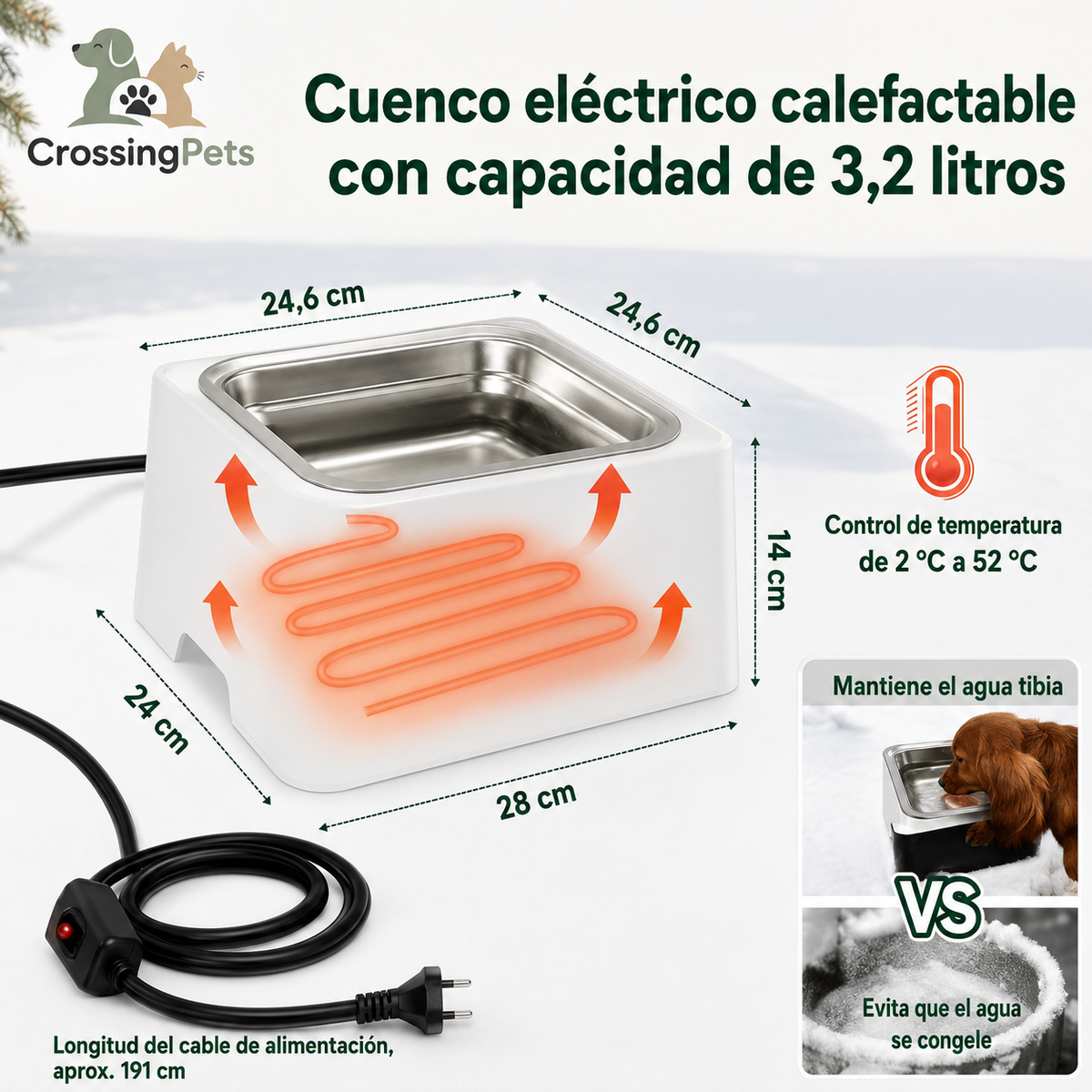 Cuenco de agua con calefacción eléctrica