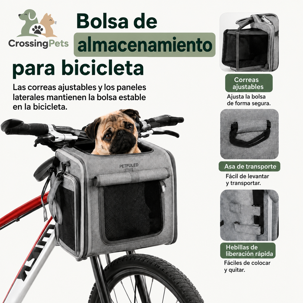 Correas, asa y hebillas de la bolsa para bicicleta — CrossingPets