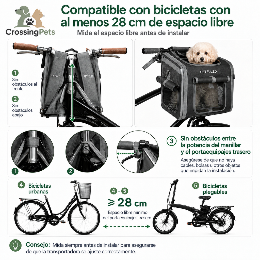 Guía de compatibilidad e instalación de la bolsa para bicicleta — CrossingPets