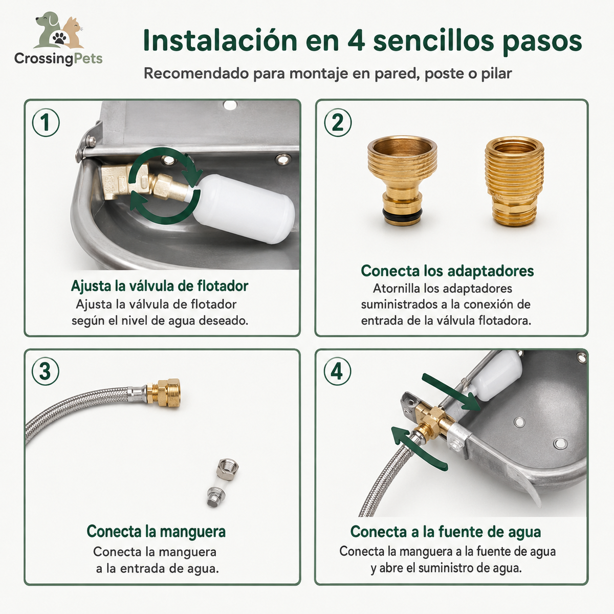 Cuenco automático de agua de acero inoxidable para caballos