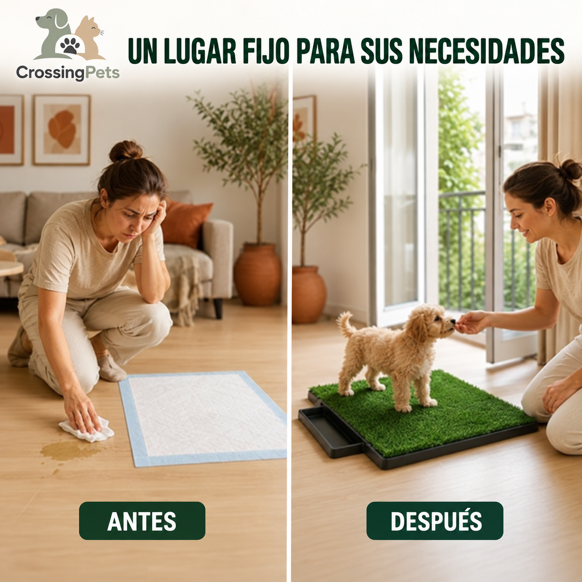 Inodoro para perros de césped artificial para interiores con bandeja extraíble