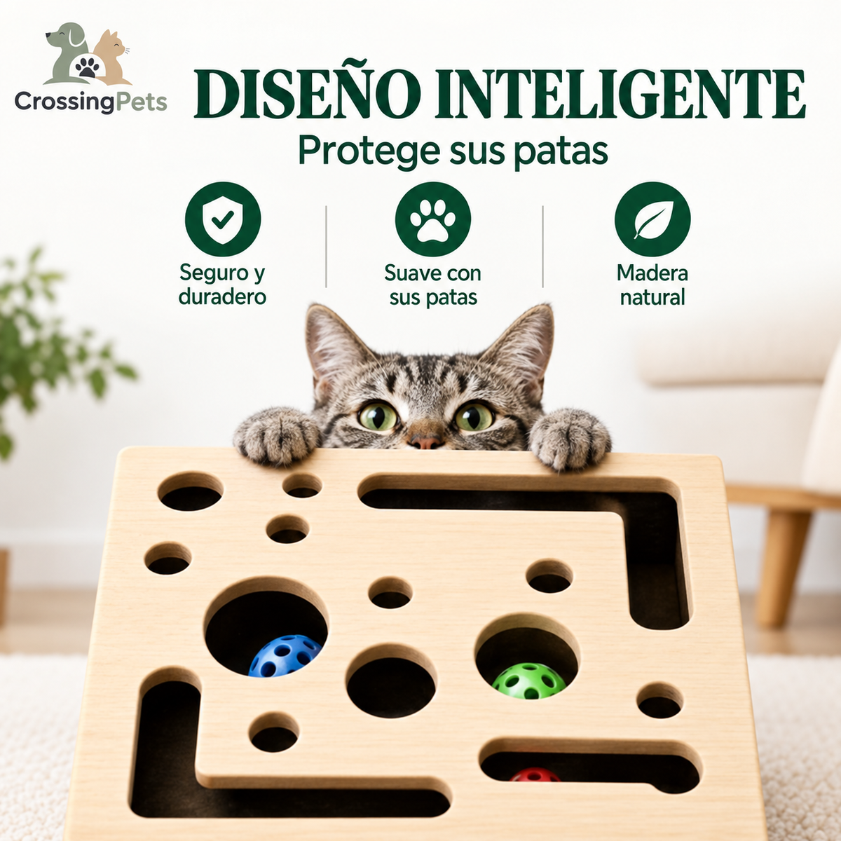 Juguete rompecabezas para gatos con lima para garras