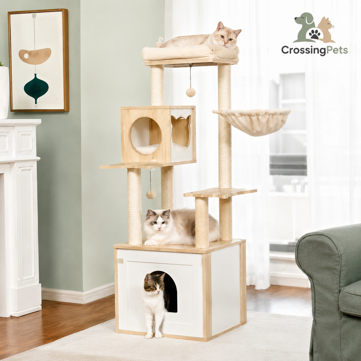 Árbol rascador para gatos con armario de almacenamiento