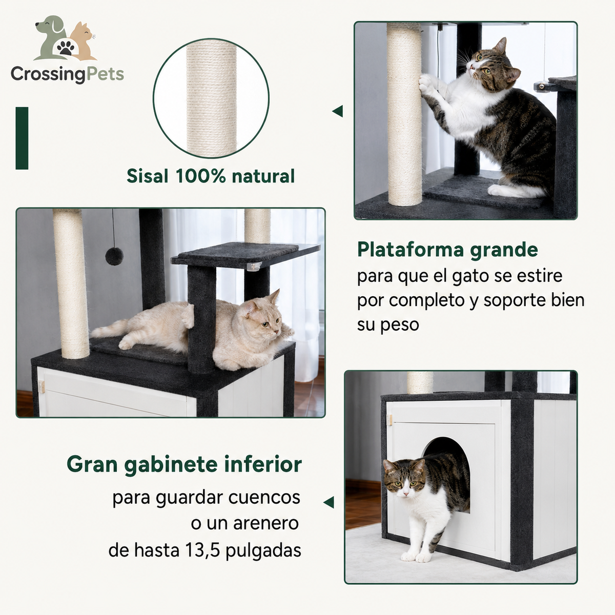 Árbol rascador para gatos con armario de almacenamiento