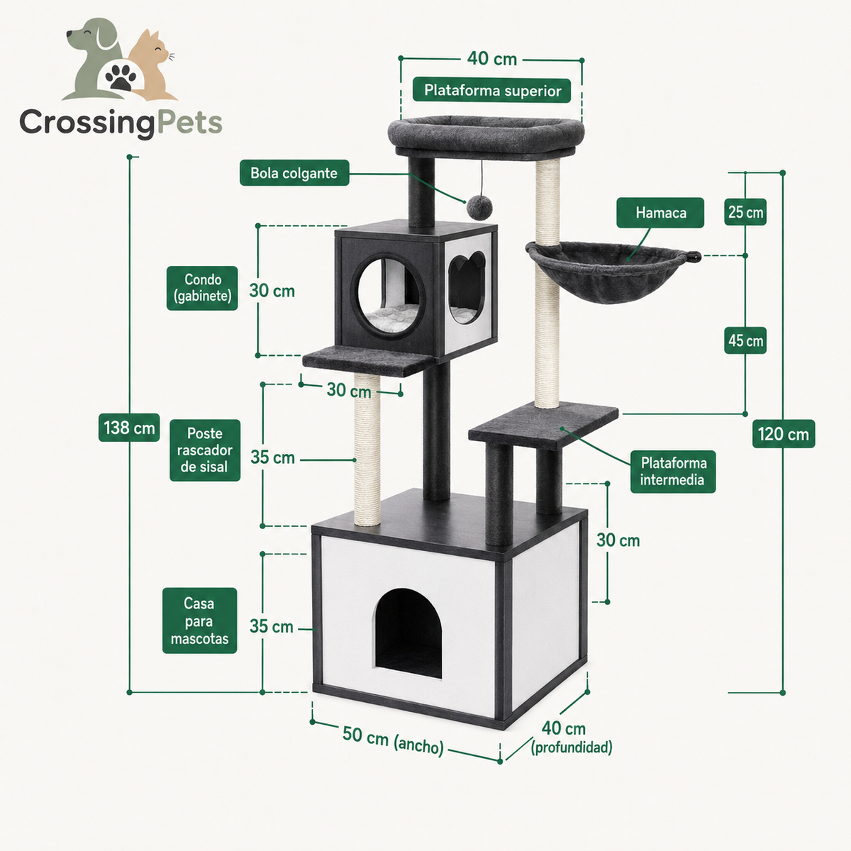 Árbol rascador para gatos con armario de almacenamiento