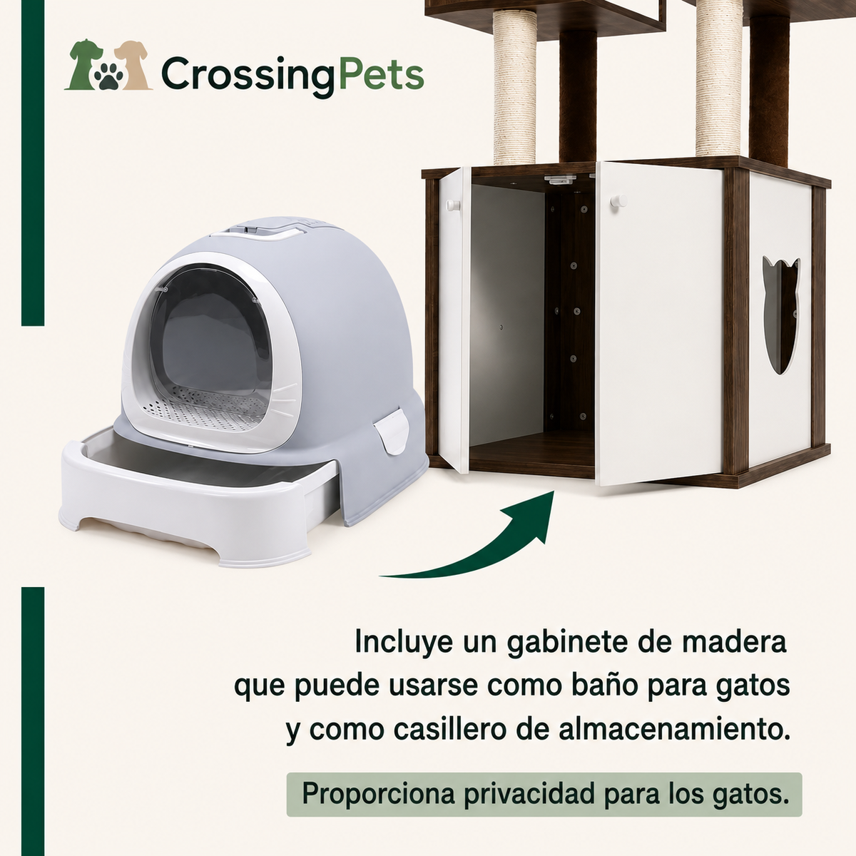 Árbol rascador para gatos con armario de almacenamiento