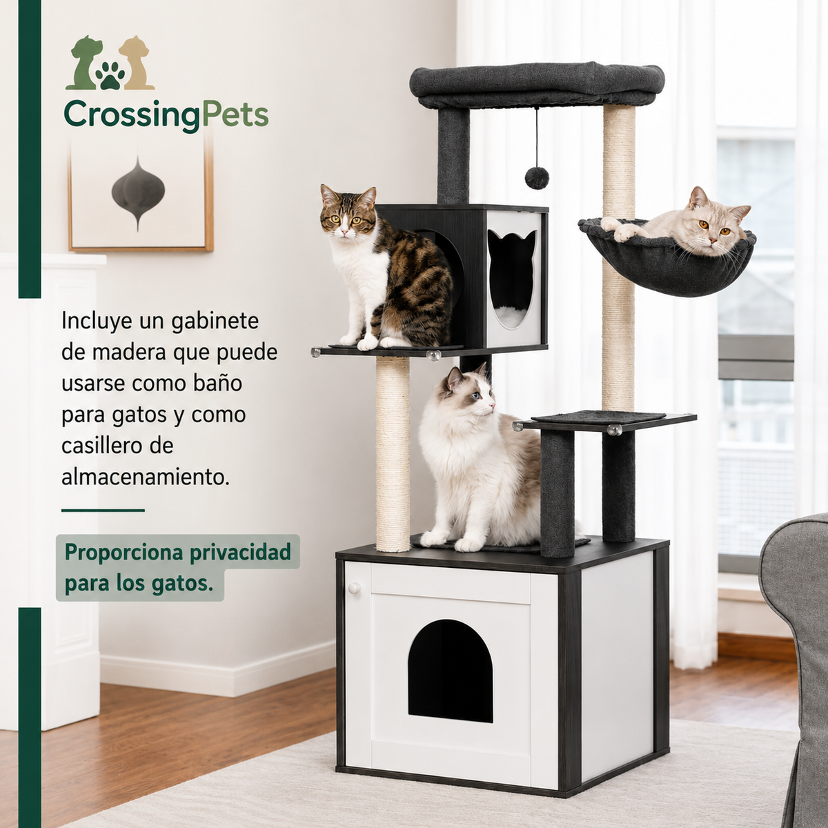 Árbol rascador para gatos con armario de almacenamiento