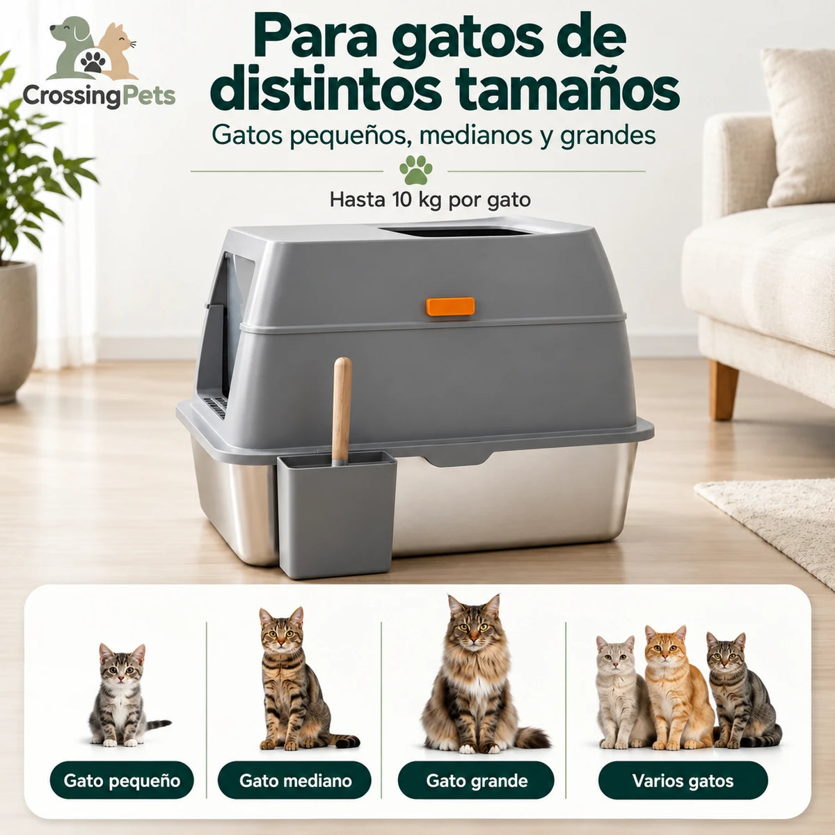CrossingPets SteelBox litter box — image 8, information in Spanish