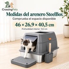 CrossingPets SteelBox litter box — image 3, information in Spanish