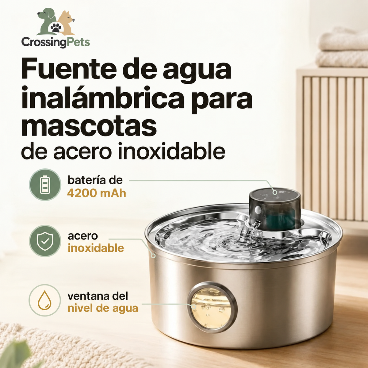 Fuente de agua inalámbrica Fontanello para gatos — imagen 6 — CrossingPets