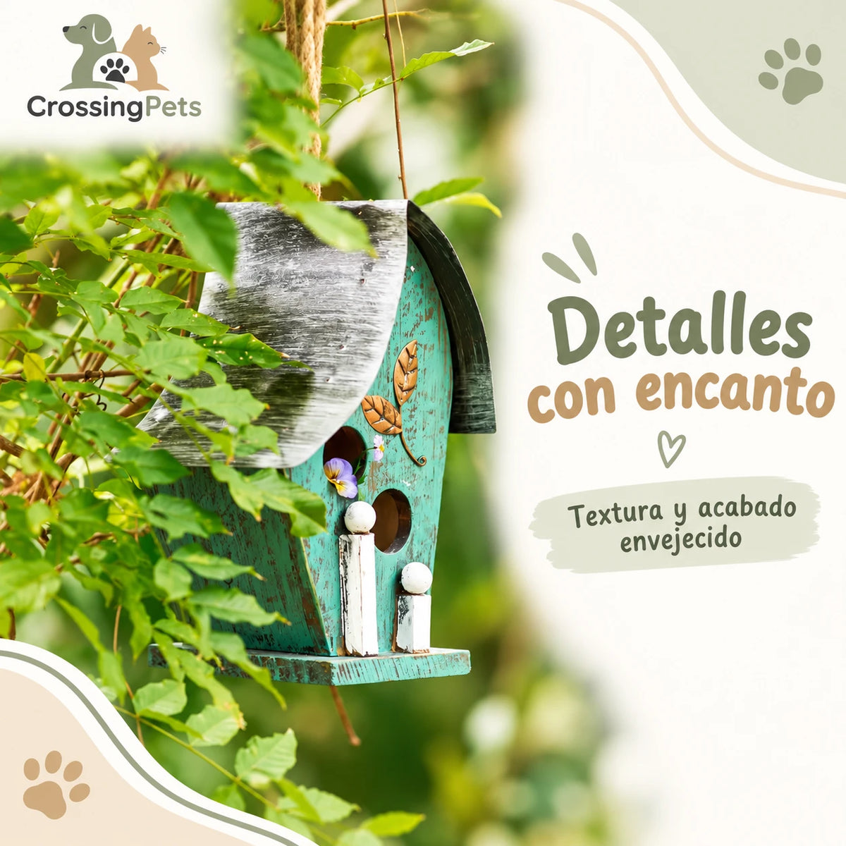 Casita decorativa colgante de acabado turquesa — CrossingPets · imagen 5