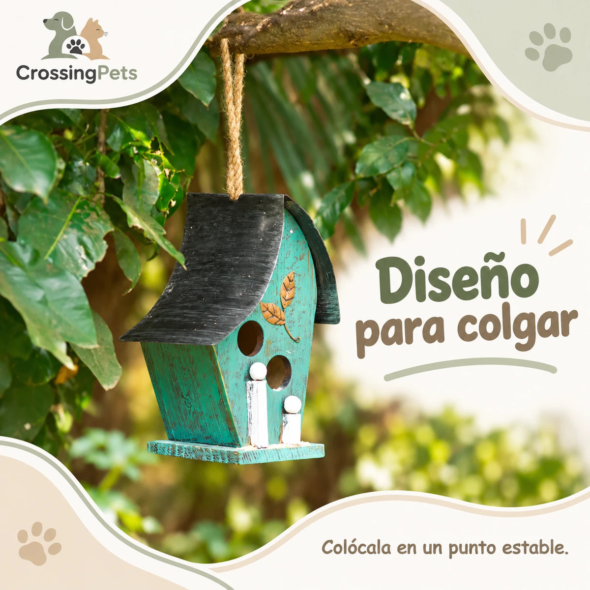 Casita decorativa colgante de acabado turquesa — CrossingPets · imagen 4