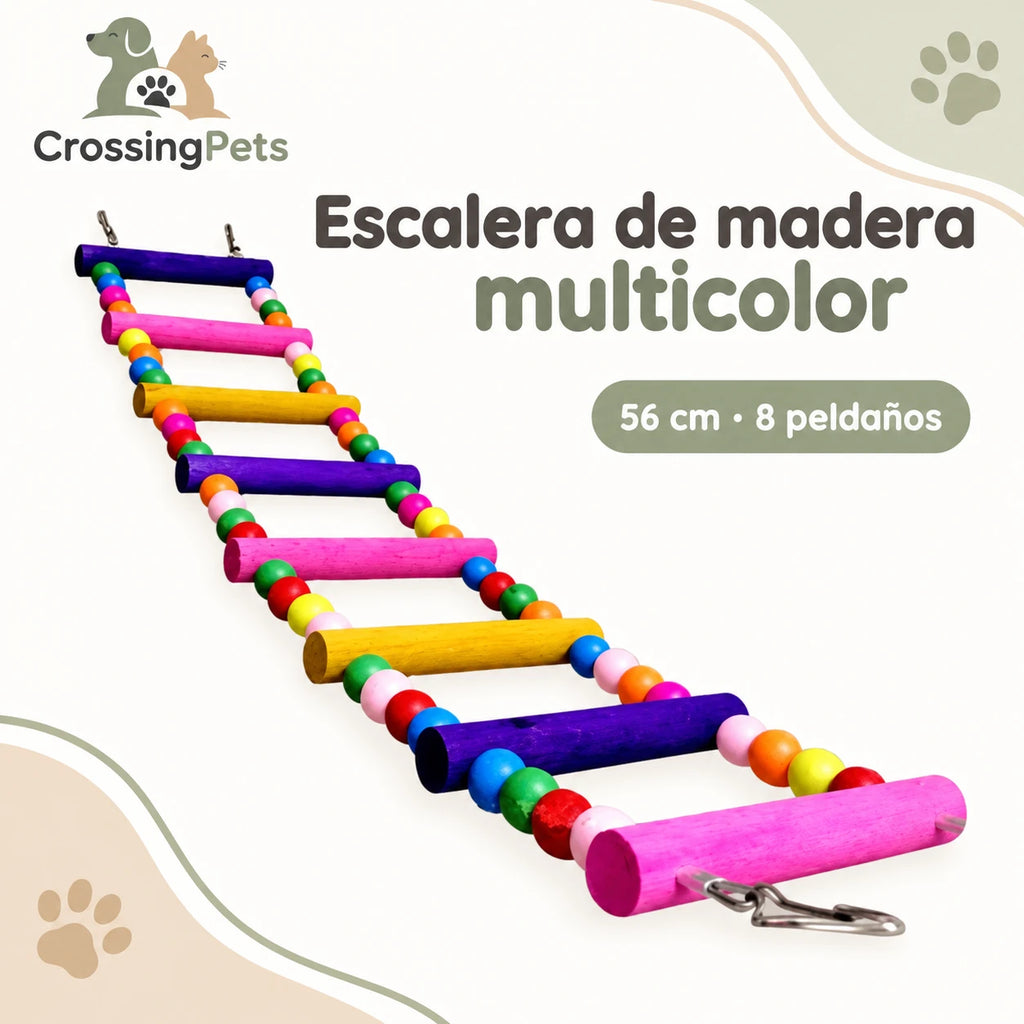 Escalera de madera multicolor para aves en tres tamaños — CrossingPets · imagen 4