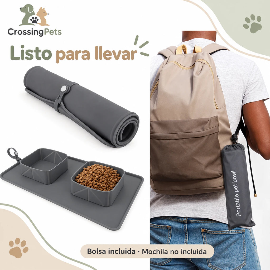 Comedero doble plegable de silicona con bolsa — CrossingPets · imagen 5