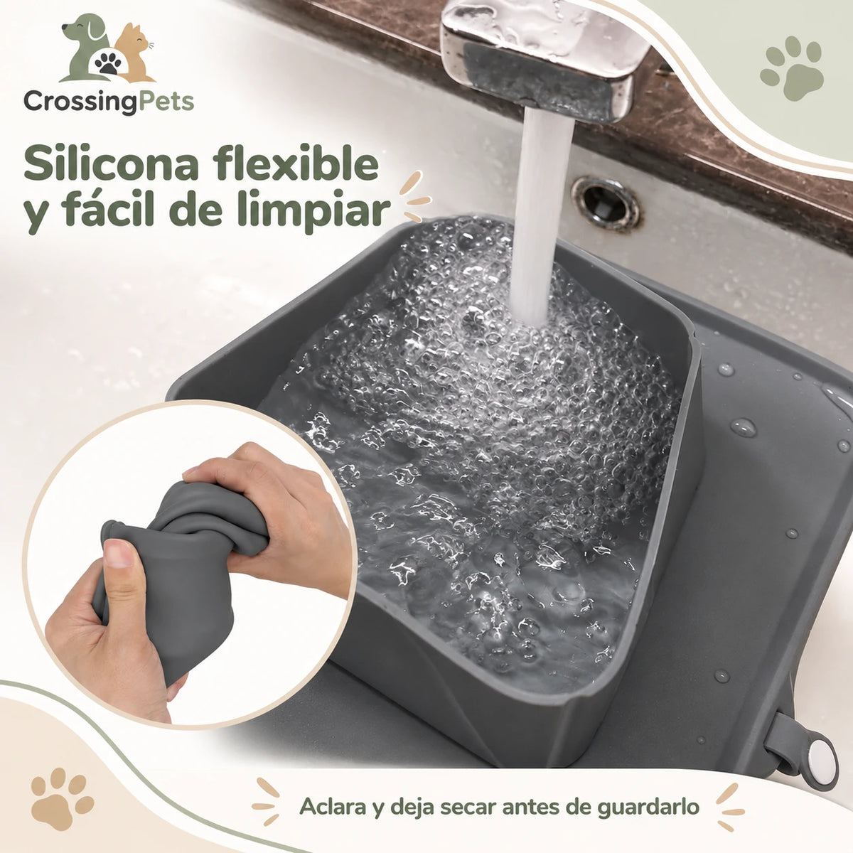 Comedero doble plegable de silicona con bolsa — CrossingPets · imagen 3