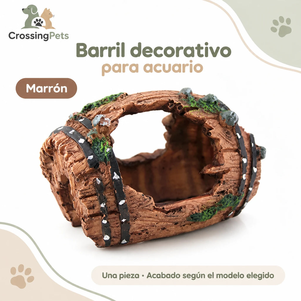 Barril decorativo de resina para acuario · 6 × 9 cm — CrossingPets · imagen 5