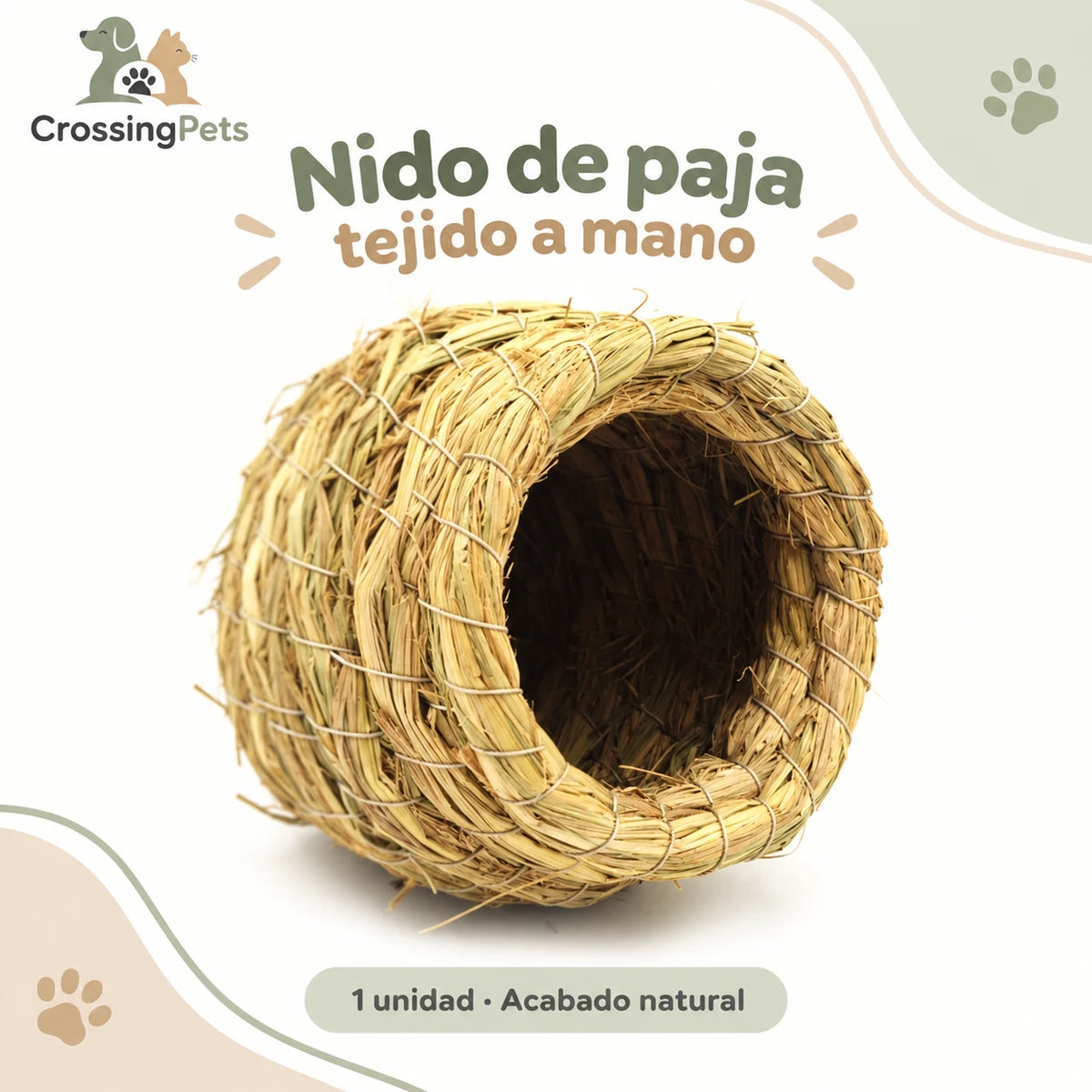 Nido de paja tejido a mano para aves — CrossingPets · imagen 1