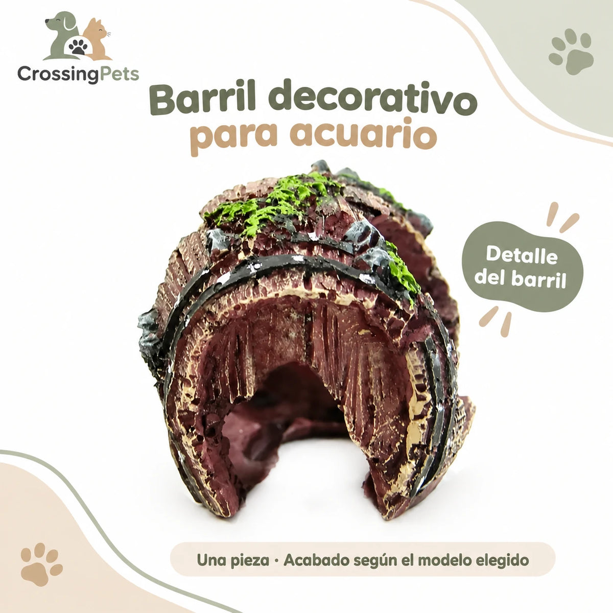Barril decorativo de resina para acuario · 6 × 9 cm — CrossingPets · imagen 6