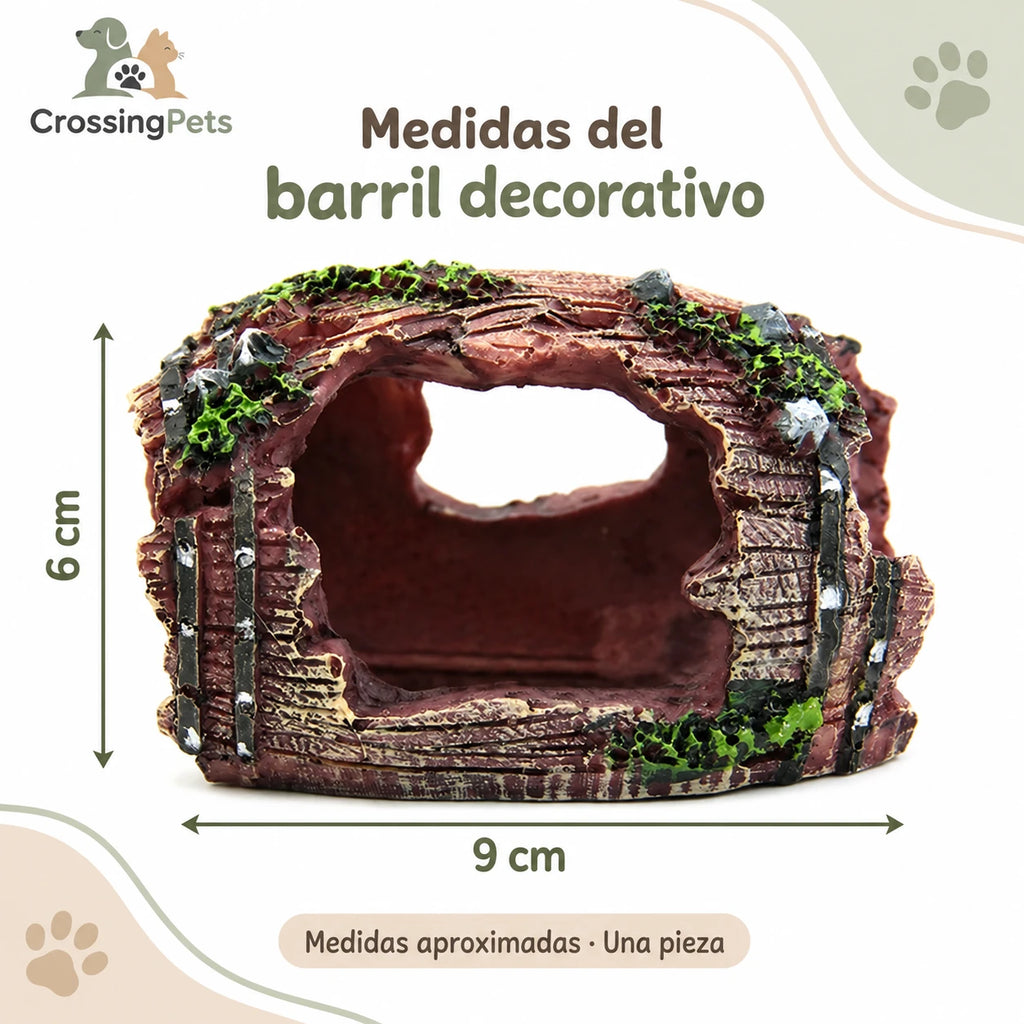 Barril decorativo de resina para acuario · 6 × 9 cm — CrossingPets · imagen 8