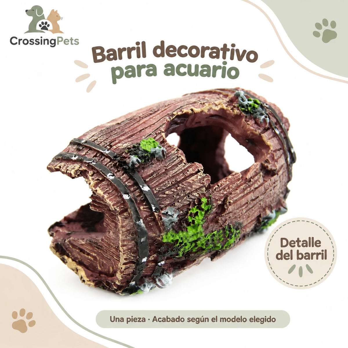Barril decorativo de resina para acuario · 6 × 9 cm — CrossingPets · imagen 4