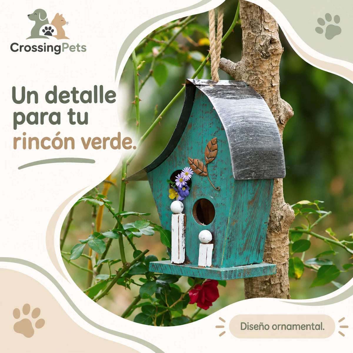 Casita decorativa colgante de acabado turquesa — CrossingPets · imagen 3