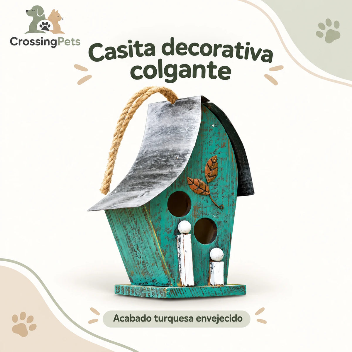 Casita decorativa colgante de acabado turquesa — CrossingPets · imagen 2