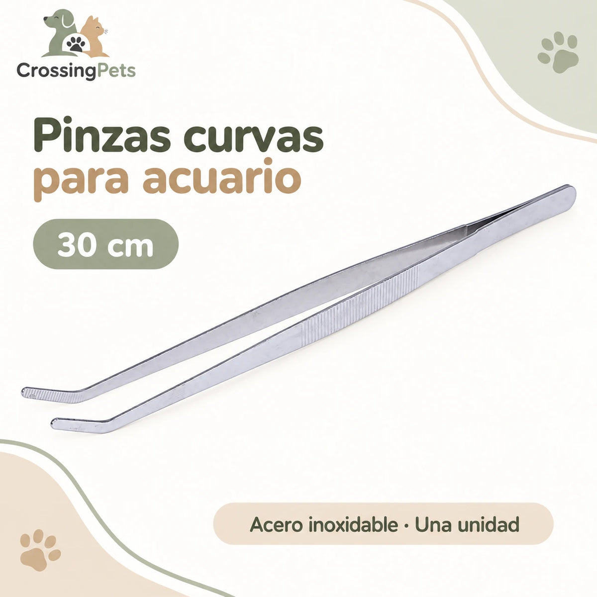 Pinzas curvas de acero inoxidable para acuario · de 12,5 a 30 cm — CrossingPets · imagen 1
