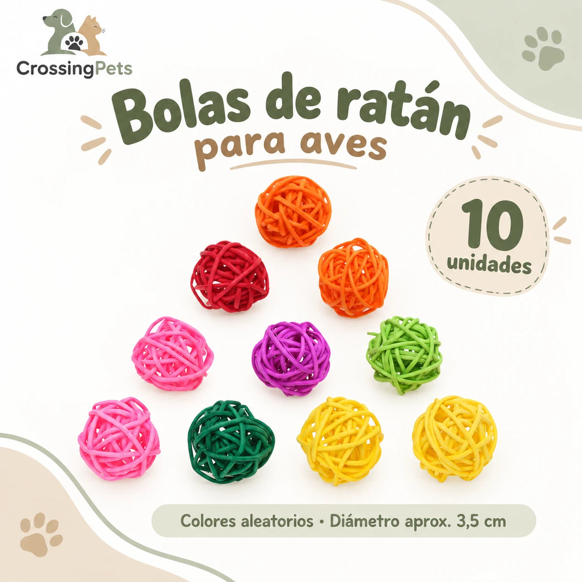 Bolas de ratán de colores para aves — CrossingPets · imagen 2