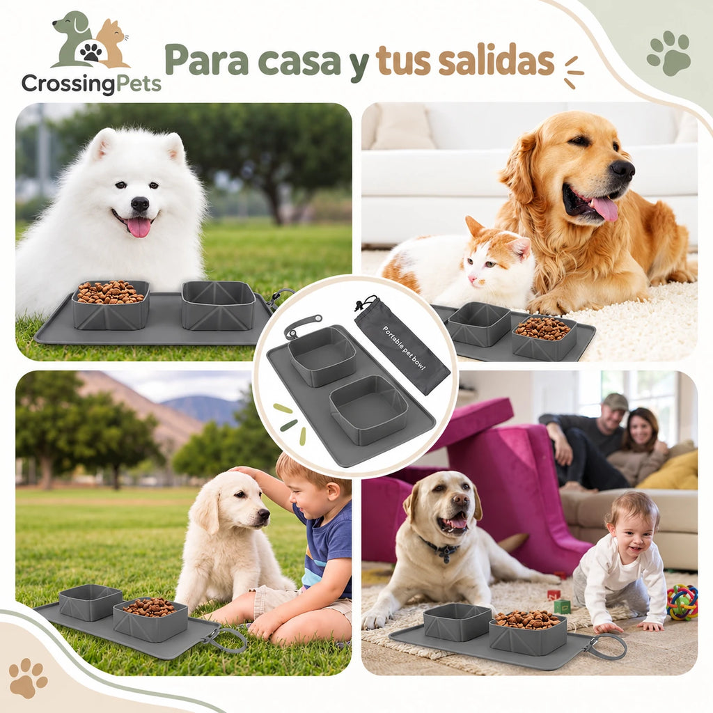 Comedero doble plegable de silicona con bolsa — CrossingPets · imagen 6