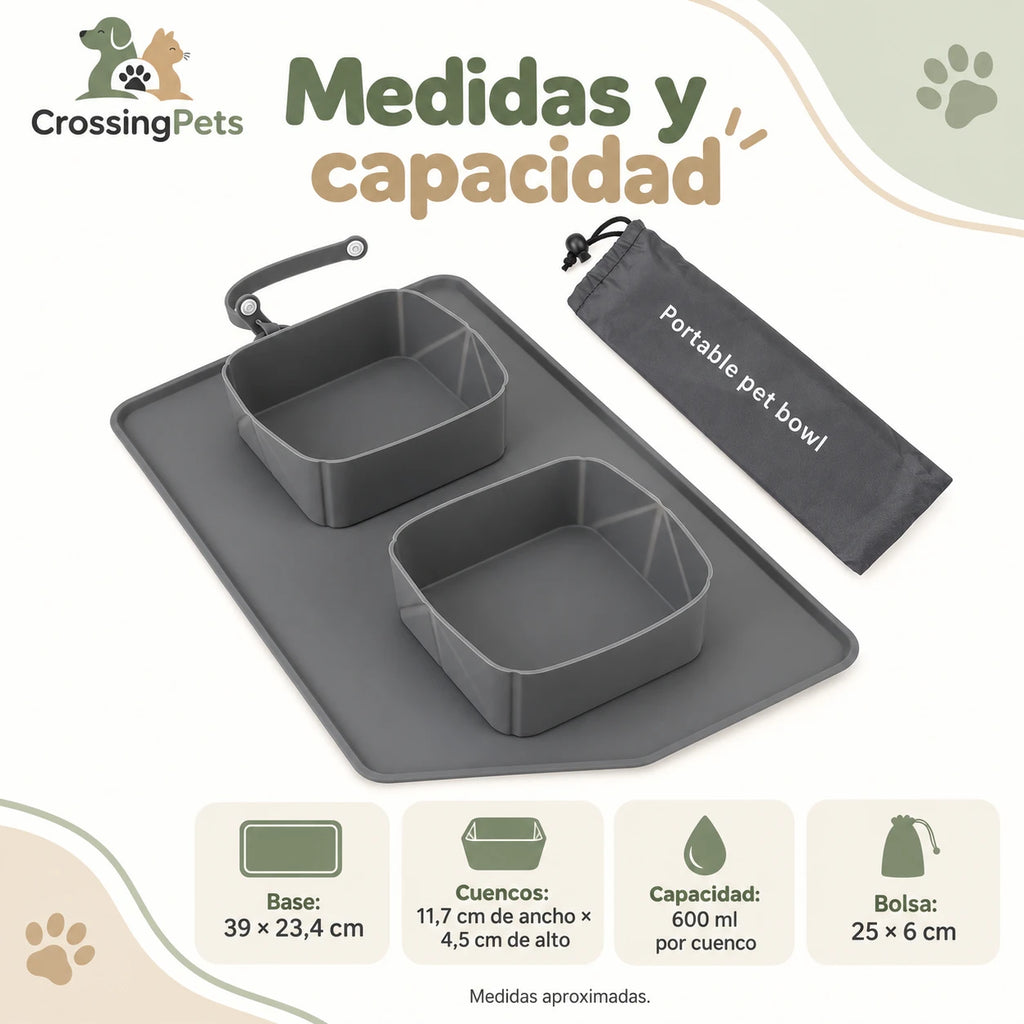 Comedero doble plegable de silicona con bolsa — CrossingPets · imagen 7