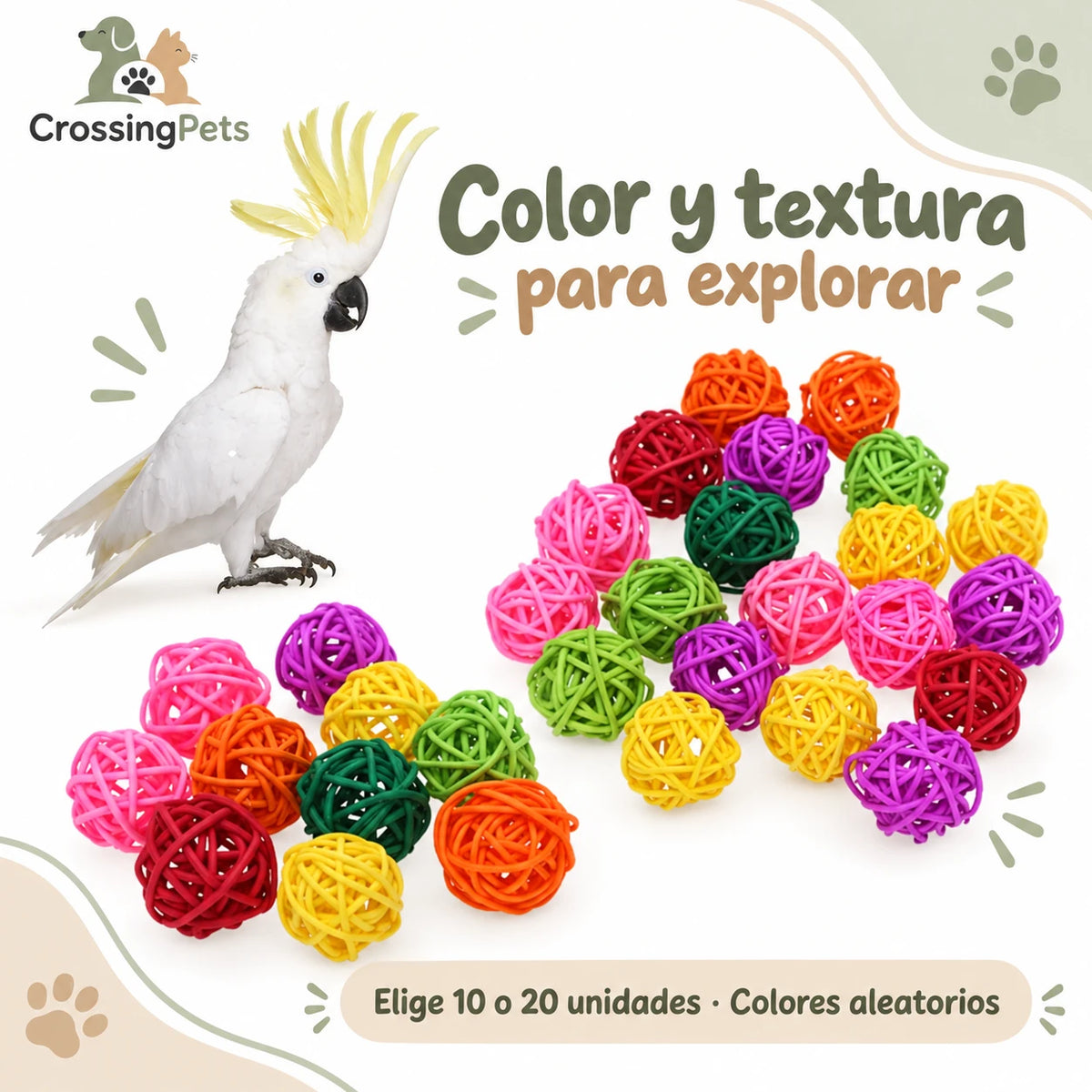 Bolas de ratán de colores para aves — CrossingPets · imagen 3