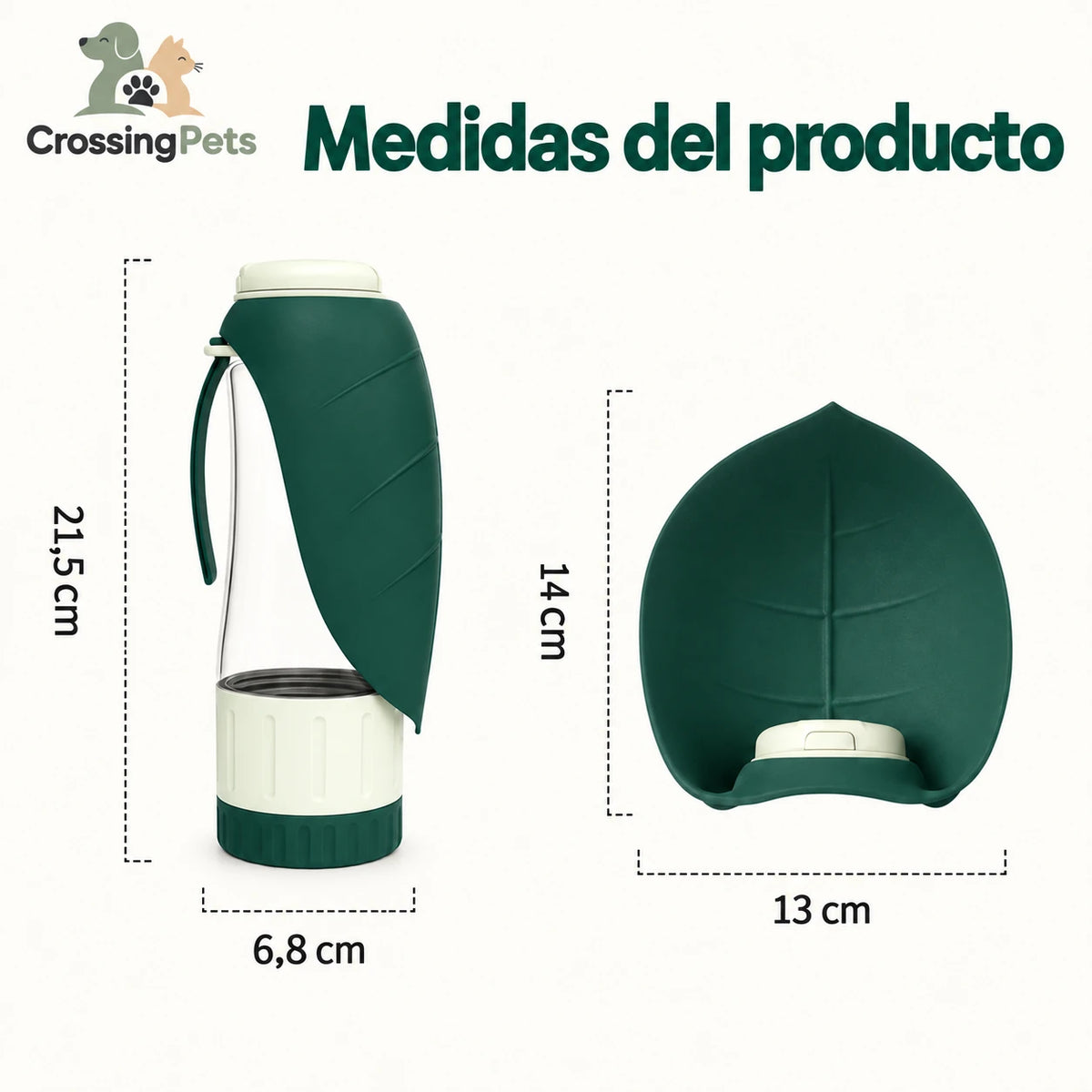 Botella con forma de hoja CrossingPets — imagen 5, información en español