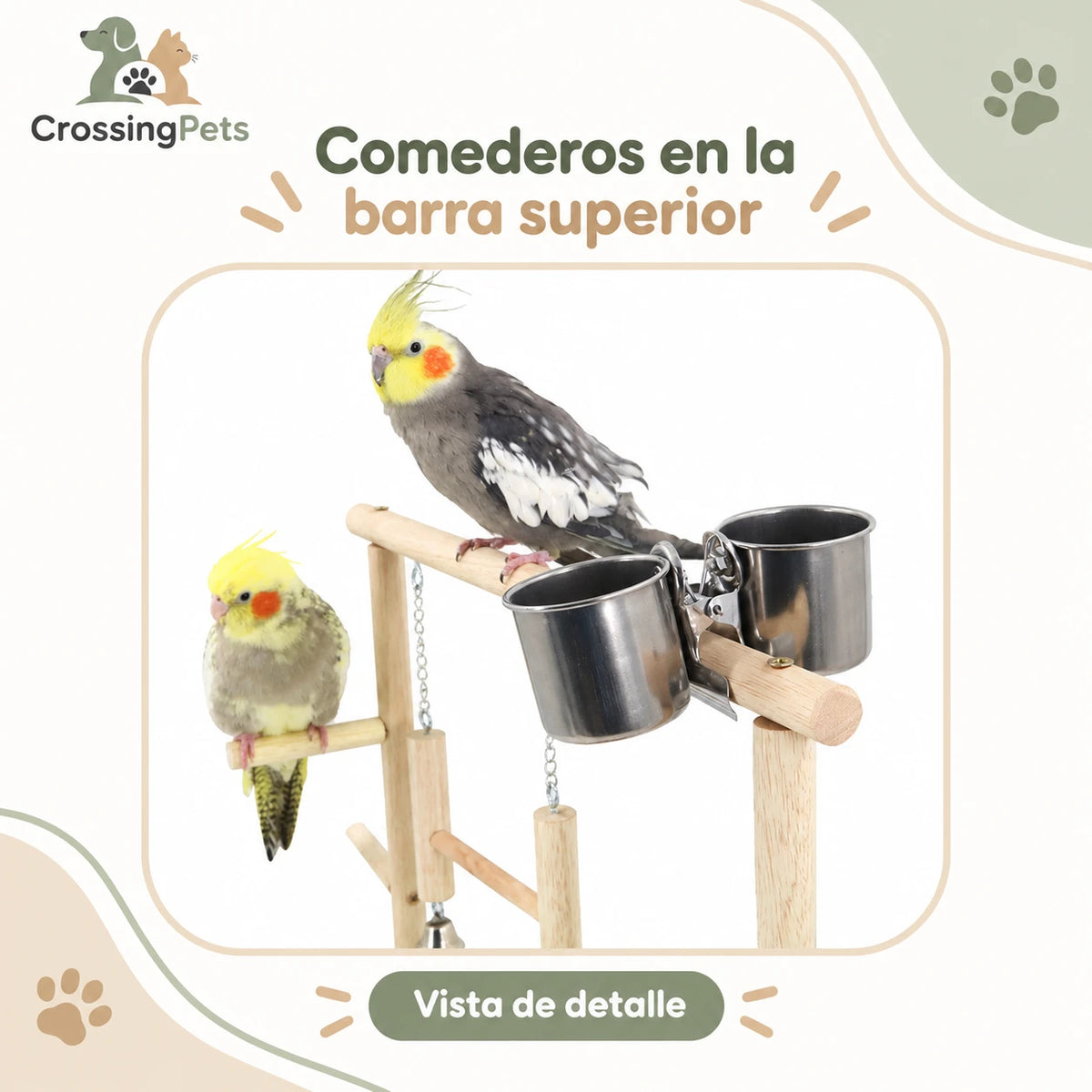 Parque de madera para aves con columpio, escalera y comederos — CrossingPets · imagen 4