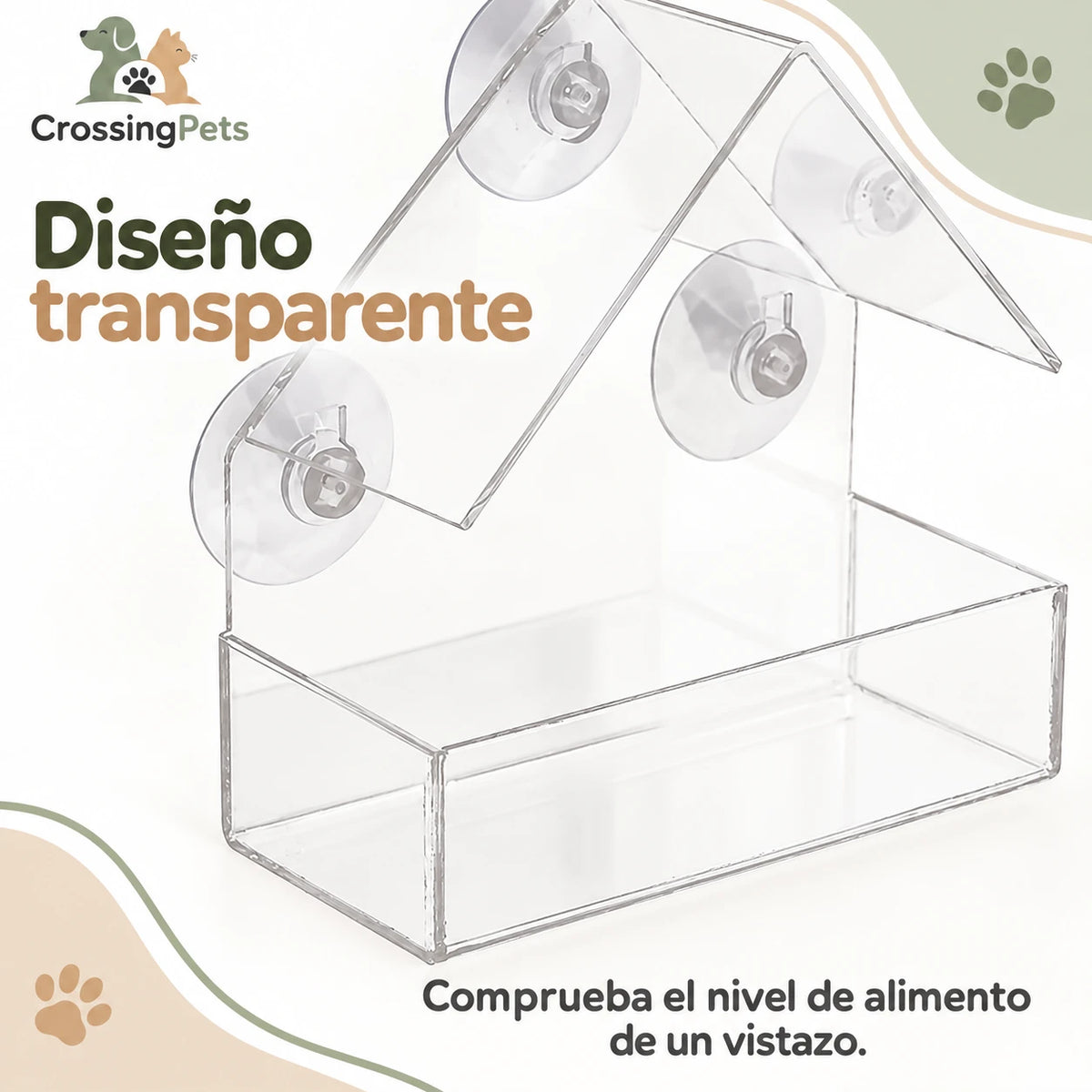 Comedero transparente para aves con ventosas — CrossingPets · imagen 7