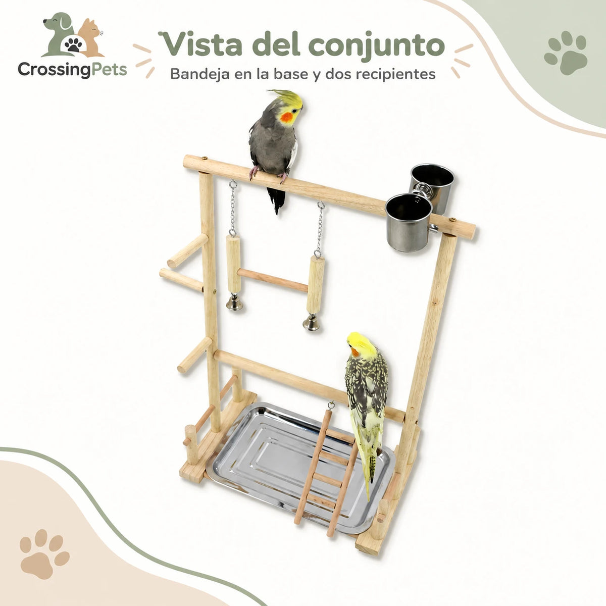 Parque de madera para aves con columpio y escalera — CrossingPets · imagen 3