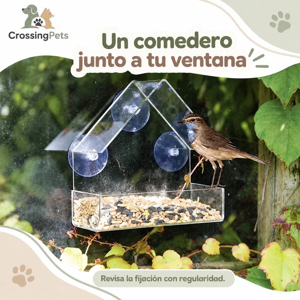 Comedero transparente para aves con ventosas — CrossingPets · imagen 5