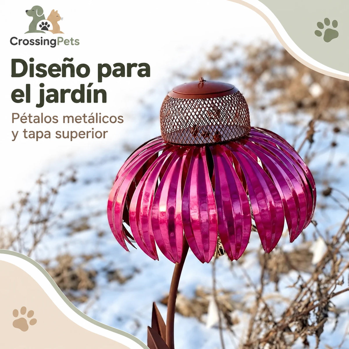 Comedero metálico con forma de flor para jardín — CrossingPets · imagen 3
