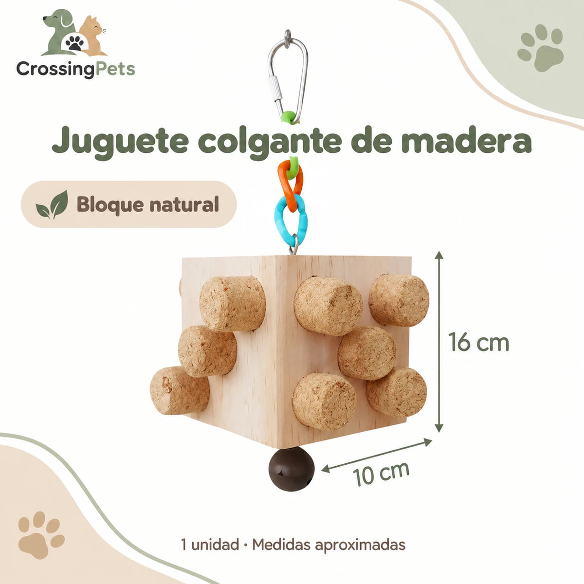 Juguete colgante de madera con piezas texturizadas para aves — CrossingPets · imagen 1