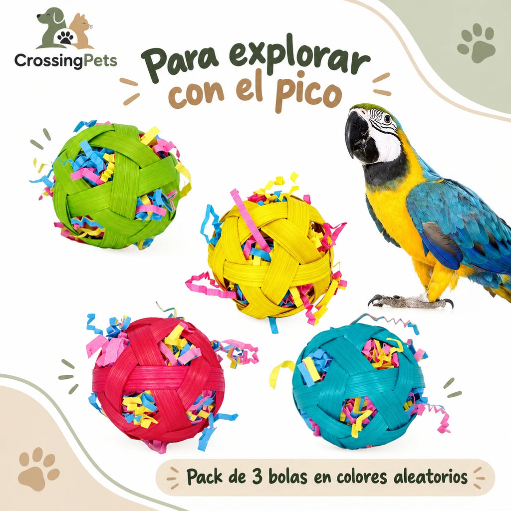Bolas trenzadas con papel para aves · Pack de 3 — CrossingPets · imagen 3
