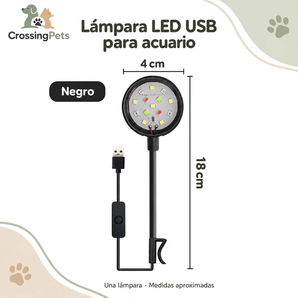Lámpara LED USB con pinza para acuario · 5 colores — CrossingPets · imagen 1